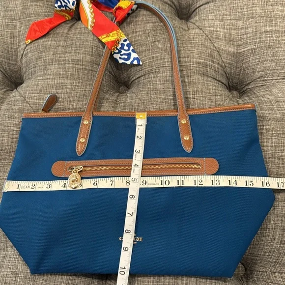 Coach Bag Canvas and Leather Trimmed Blue and Brown Tote - Picture 17 of 17